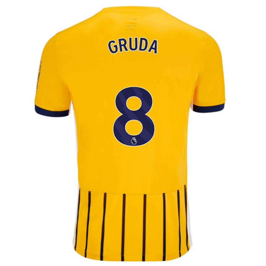 Niño Fútbol Camiseta Brajan Gruda #8 Dorado Azul Rayas 2ª Equipación 2024/25 Argentina