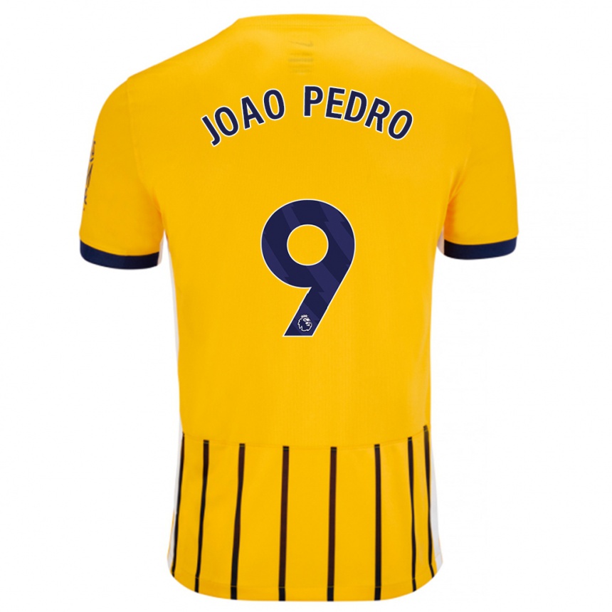 Niño Fútbol Camiseta João Pedro #9 Dorado Azul Rayas 2ª Equipación 2024/25 Argentina