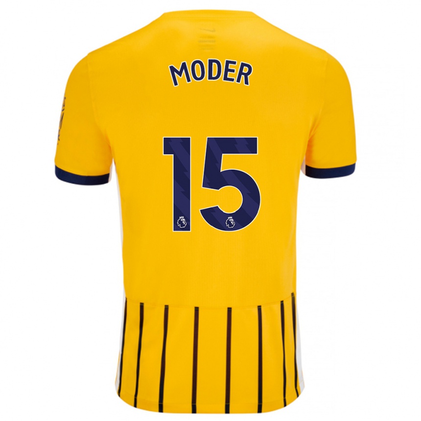 Niño Fútbol Camiseta Jakub Moder #15 Dorado Azul Rayas 2ª Equipación 2024/25 Argentina