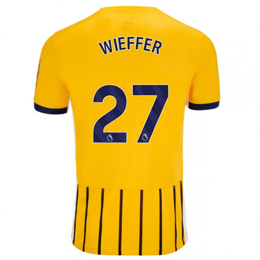 Niño Fútbol Camiseta Mats Wieffer #27 Dorado Azul Rayas 2ª Equipación 2024/25 Argentina