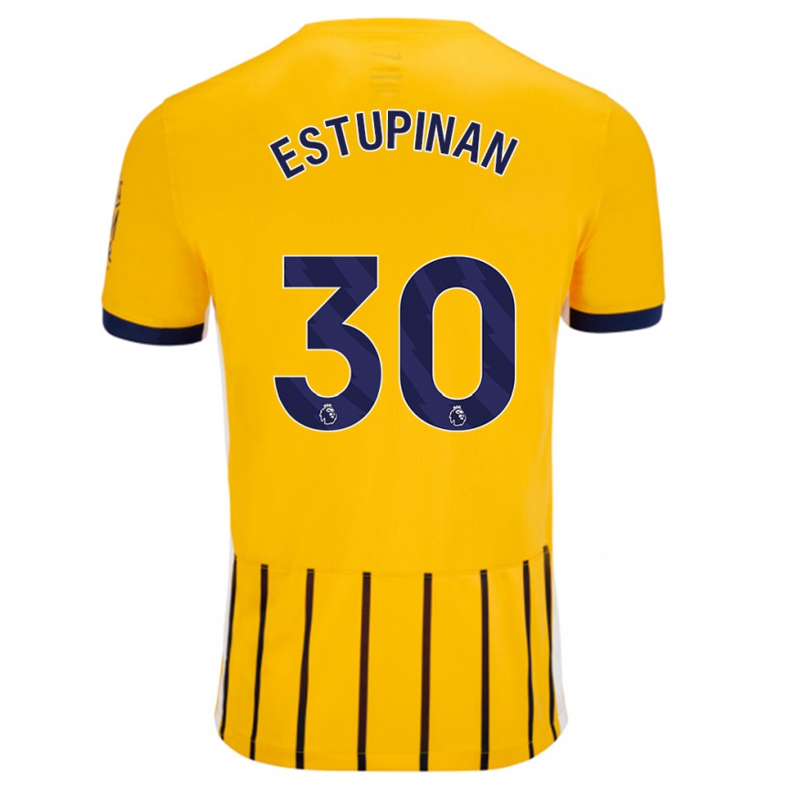 Niño Fútbol Camiseta Pervis Estupiñán #30 Dorado Azul Rayas 2ª Equipación 2024/25 Argentina