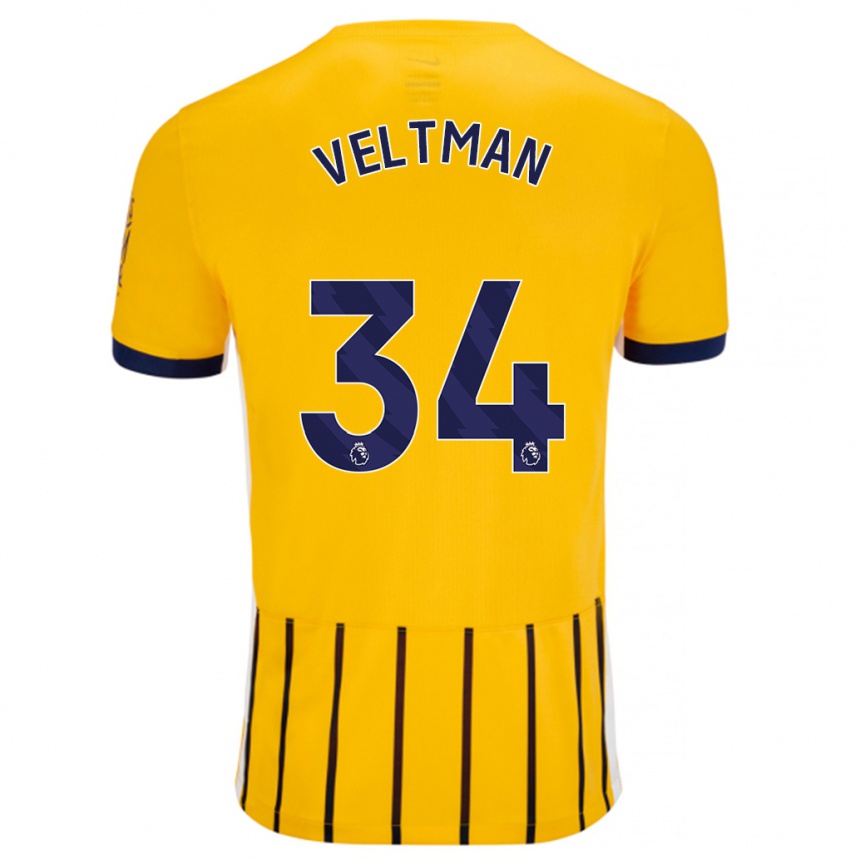 Niño Fútbol Camiseta Joël Veltman #34 Dorado Azul Rayas 2ª Equipación 2024/25 Argentina