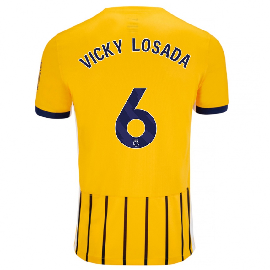 Niño Fútbol Camiseta María Victoria Losada Gómez #6 Dorado Azul Rayas 2ª Equipación 2024/25 Argentina