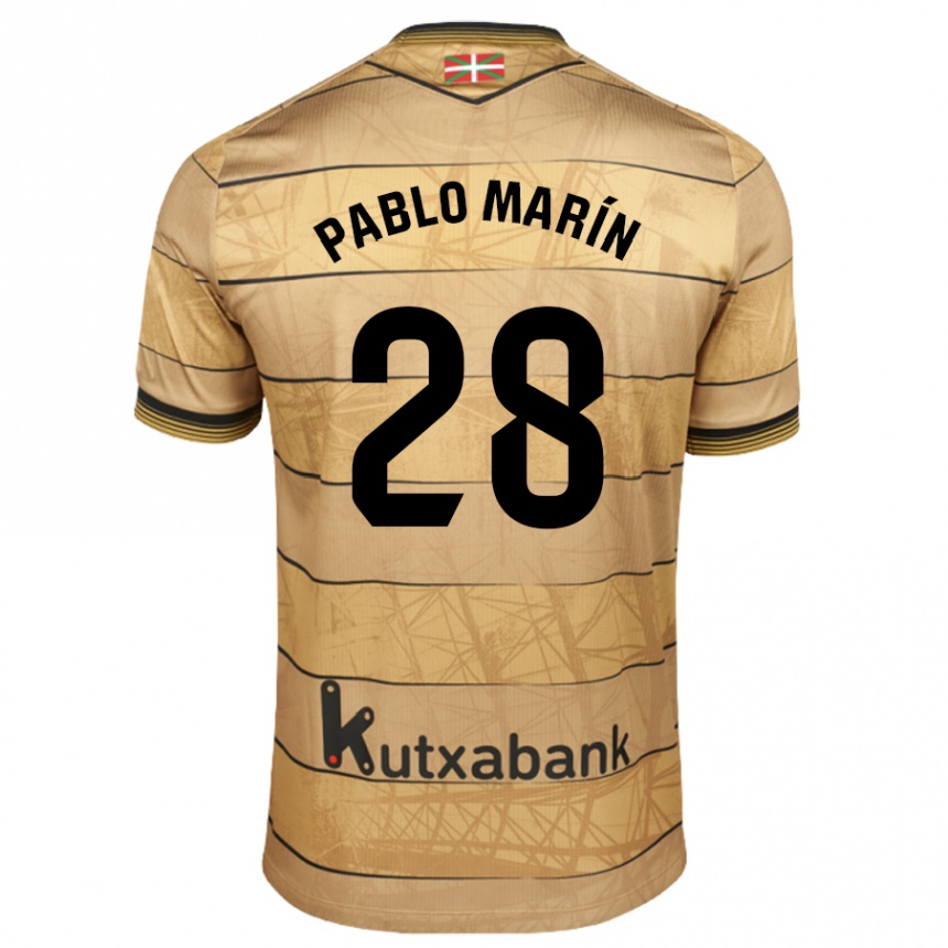 Niño Fútbol Camiseta Pablo Marín #28 Marrón 2ª Equipación 2024/25 Argentina