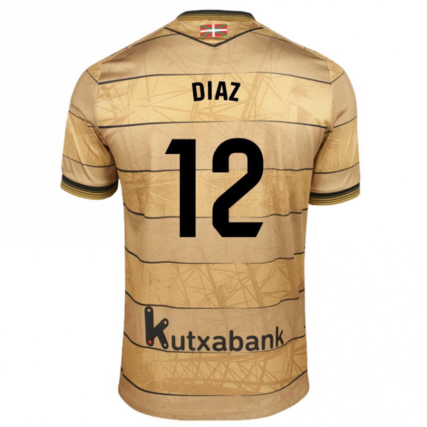 Niño Fútbol Camiseta Ekain Díaz #12 Marrón 2ª Equipación 2024/25 Argentina