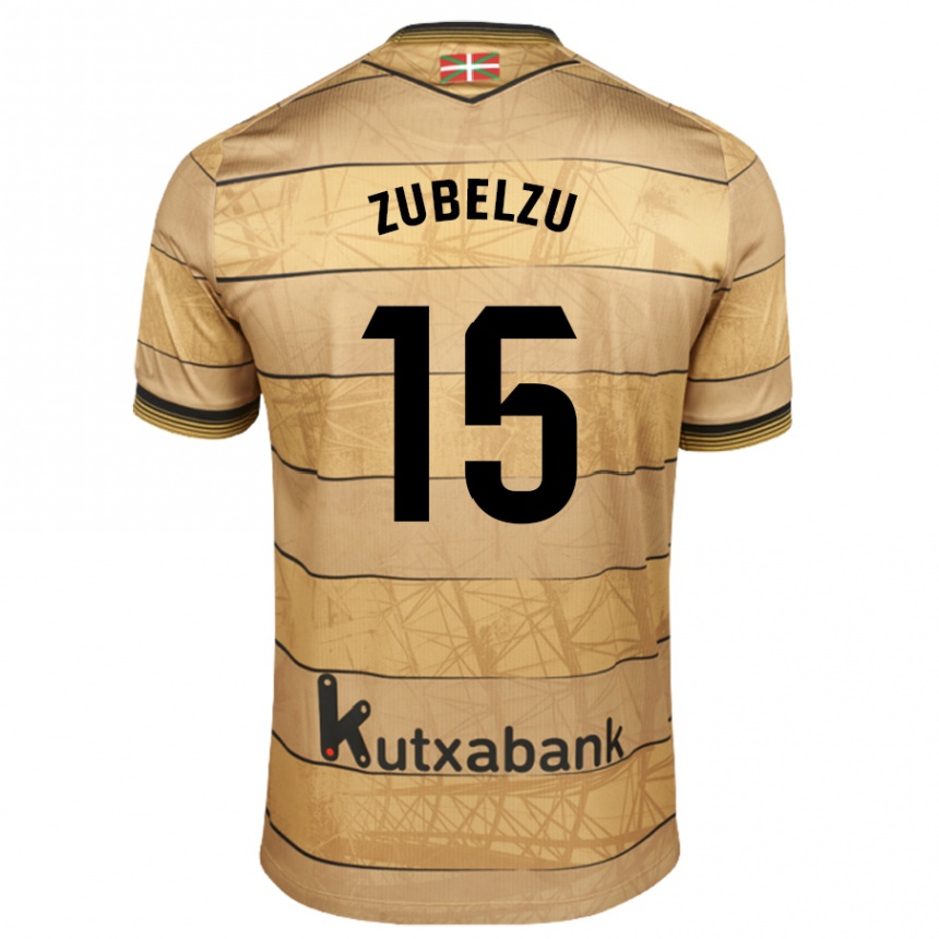 Niño Fútbol Camiseta Julen Zubelzu #15 Marrón 2ª Equipación 2024/25 Argentina