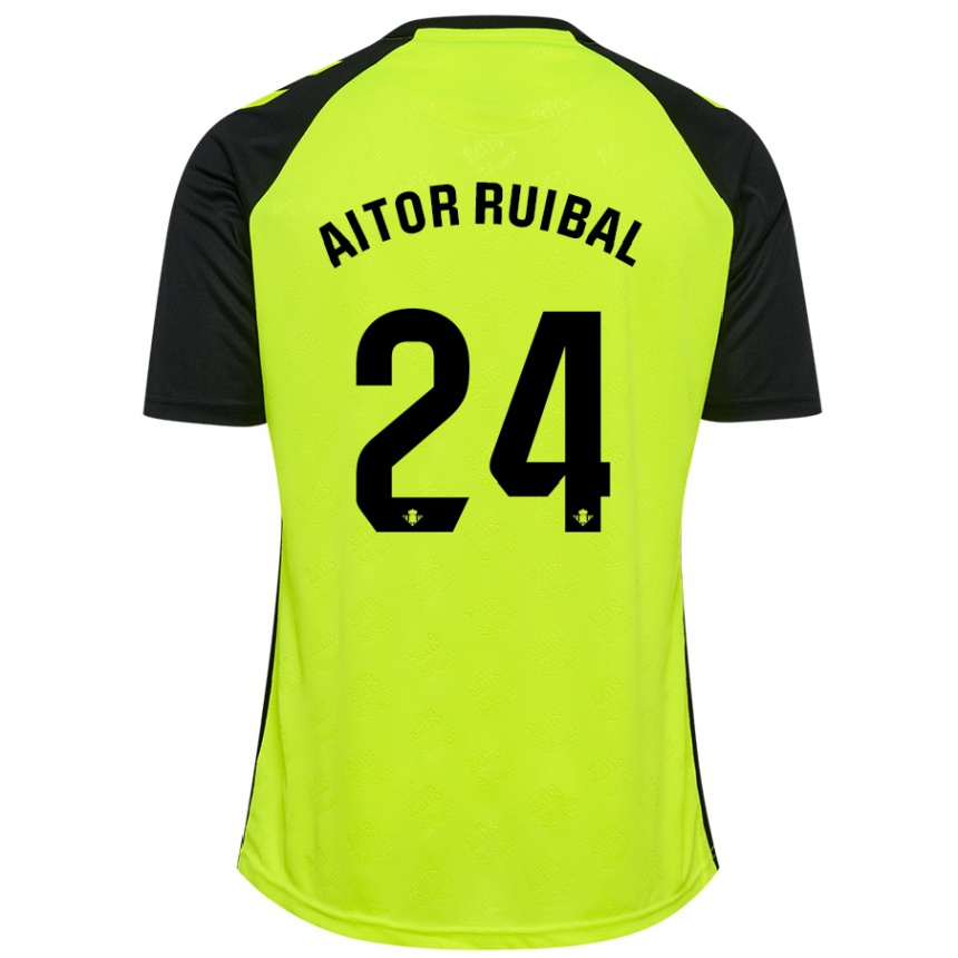 Niño Fútbol Camiseta Aitor Ruibal #24 Amarillo Fluorescente Negro 2ª Equipación 2024/25 Argentina