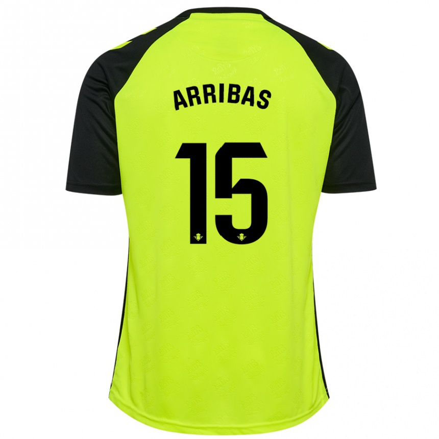 Niño Fútbol Camiseta Sergio Arribas #15 Amarillo Fluorescente Negro 2ª Equipación 2024/25 Argentina