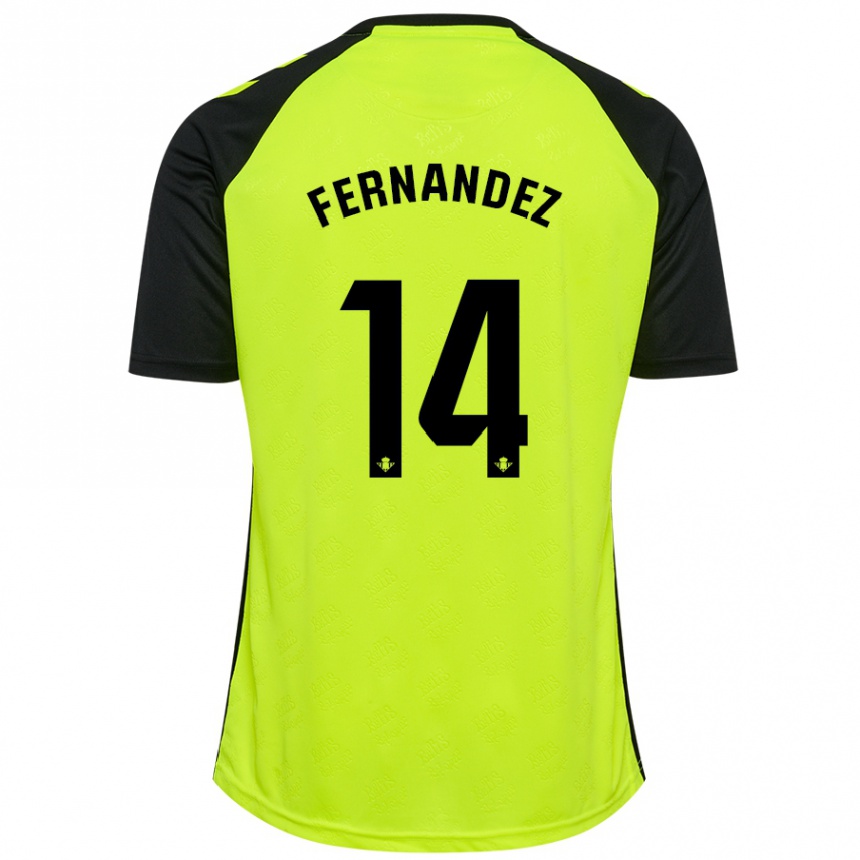 Niño Fútbol Camiseta Quique Fernández #14 Amarillo Fluorescente Negro 2ª Equipación 2024/25 Argentina