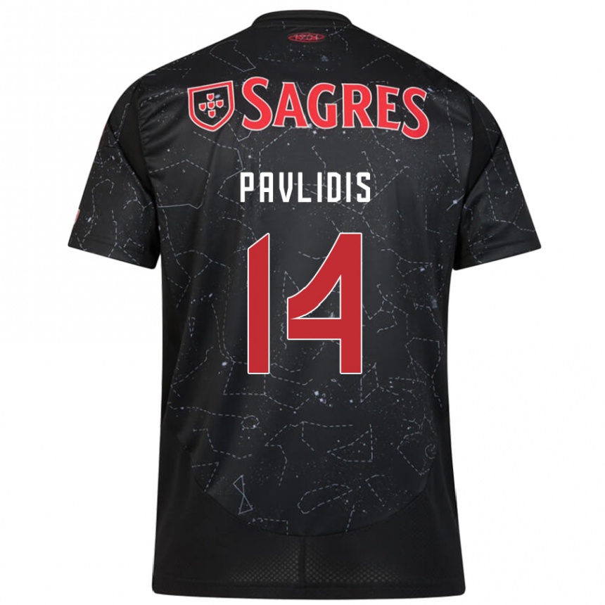 Niño Fútbol Camiseta Vangelis Pavlidis #14 Negro Rojo 2ª Equipación 2024/25 Argentina