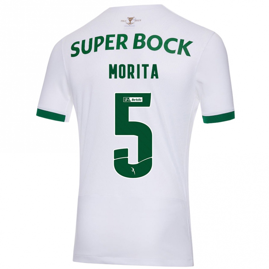 Niño Fútbol Camiseta Hidemasa Morita #5 Blanco Verde 2ª Equipación 2024/25 Argentina