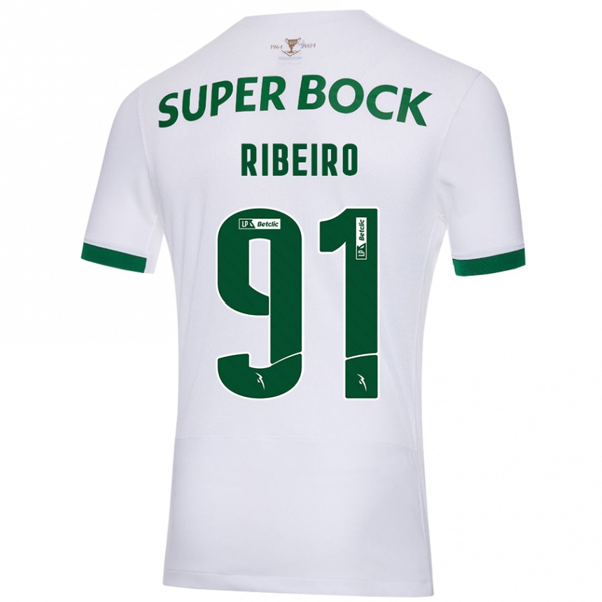 Niño Fútbol Camiseta Rodrigo Ribeiro #91 Blanco Verde 2ª Equipación 2024/25 Argentina