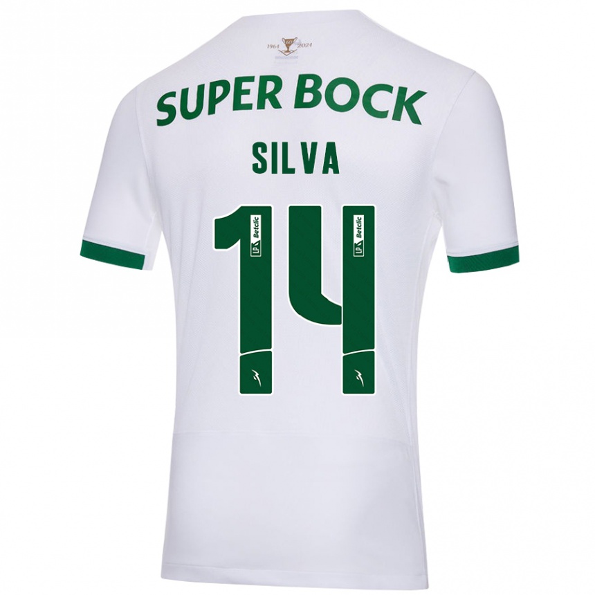 Niño Fútbol Camiseta Guilherme Silva #14 Blanco Verde 2ª Equipación 2024/25 Argentina