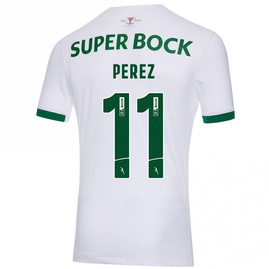 Niño Fútbol Camiseta Brenda Pérez #11 Blanco Verde 2ª Equipación 2024/25 Argentina