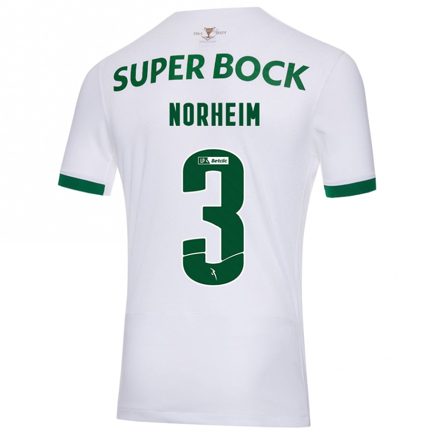 Niño Fútbol Camiseta Andrea Norheim #3 Blanco Verde 2ª Equipación 2024/25 Argentina