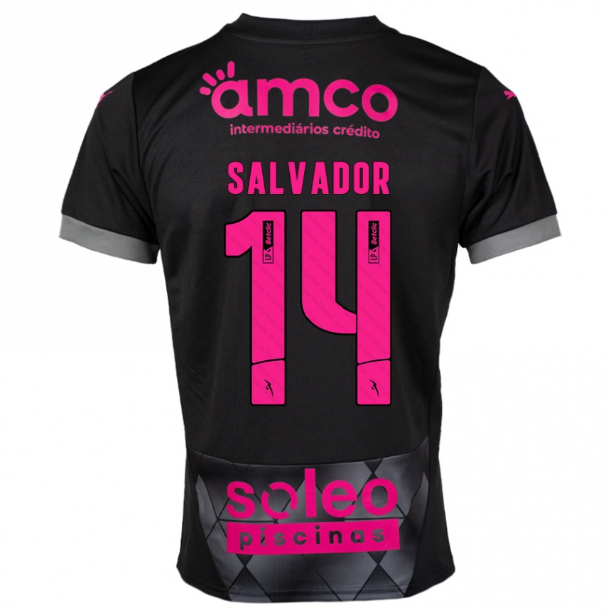 Niño Fútbol Camiseta João Salvador #14 Negro Rosa 2ª Equipación 2024/25 Argentina