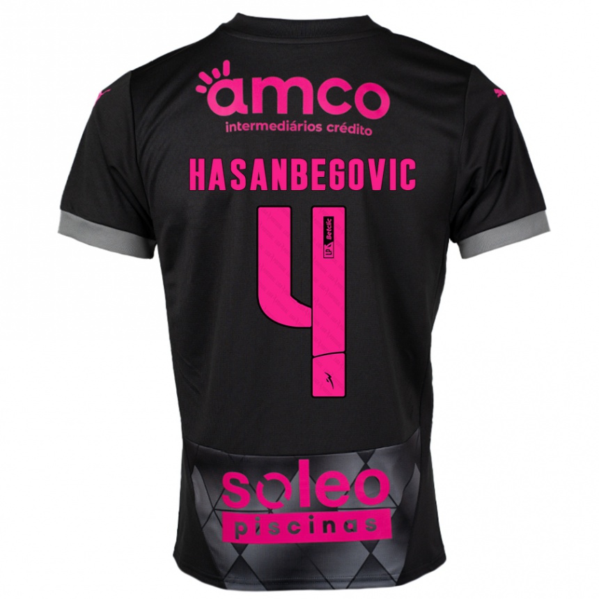 Niño Fútbol Camiseta Melisa Hasanbegović #4 Negro Rosa 2ª Equipación 2024/25 Argentina