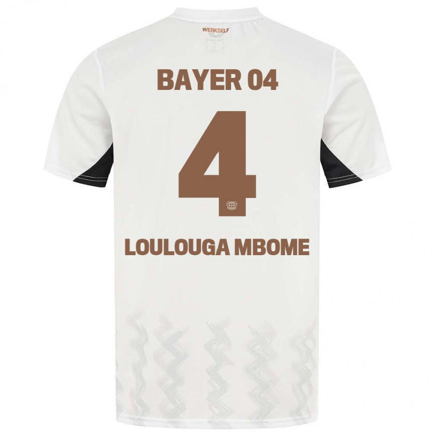 Niño Fútbol Camiseta Adrien Loulouga Mbome #4 Blanco Negro 2ª Equipación 2024/25 Argentina