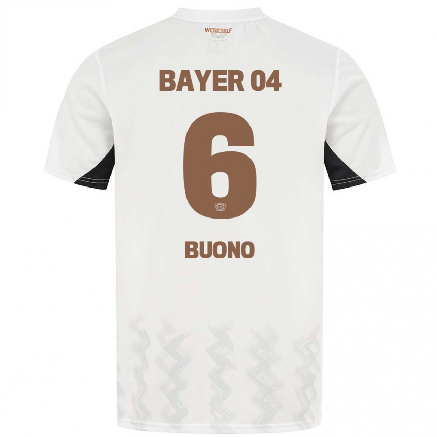 Niño Fútbol Camiseta Francesco Buono #6 Blanco Negro 2ª Equipación 2024/25 Argentina