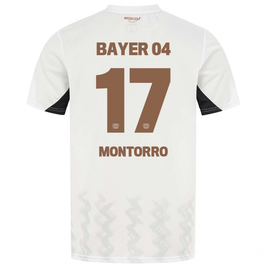 Niño Fútbol Camiseta Josuè Montorro #17 Blanco Negro 2ª Equipación 2024/25 Argentina