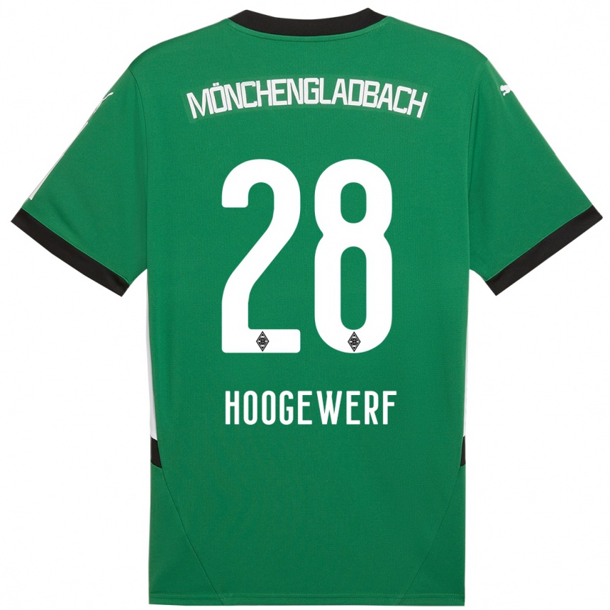 Niño Fútbol Camiseta Dillon Hoogewerf #28 Verde Blanco 2ª Equipación 2024/25 Argentina