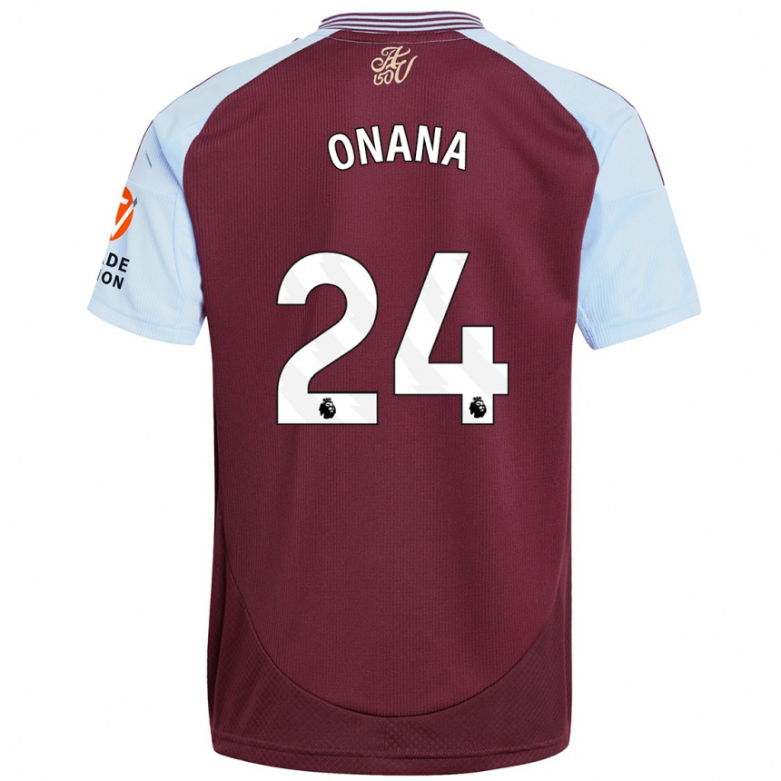 Hombre Fútbol Camiseta Amadou Onana #24 Borgoña Azul Cielo 1ª Equipación 2024/25 Argentina