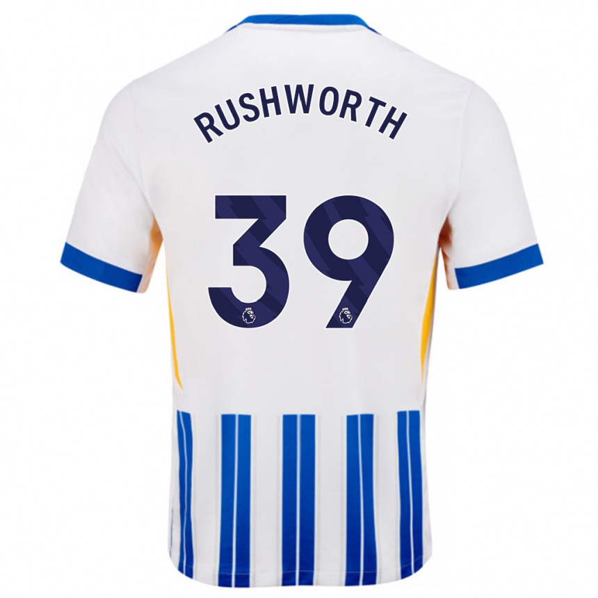 Hombre Fútbol Camiseta Carl Rushworth #39 Blanco Azul Rayas 1ª Equipación 2024/25 Argentina