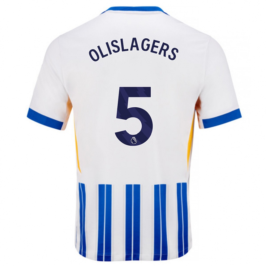 Hombre Fútbol Camiseta Marisa Olislagers #5 Blanco Azul Rayas 1ª Equipación 2024/25 Argentina