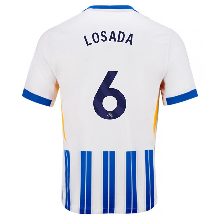 Hombre Fútbol Camiseta Vicky Losada #6 Blanco Azul Rayas 1ª Equipación 2024/25 Argentina