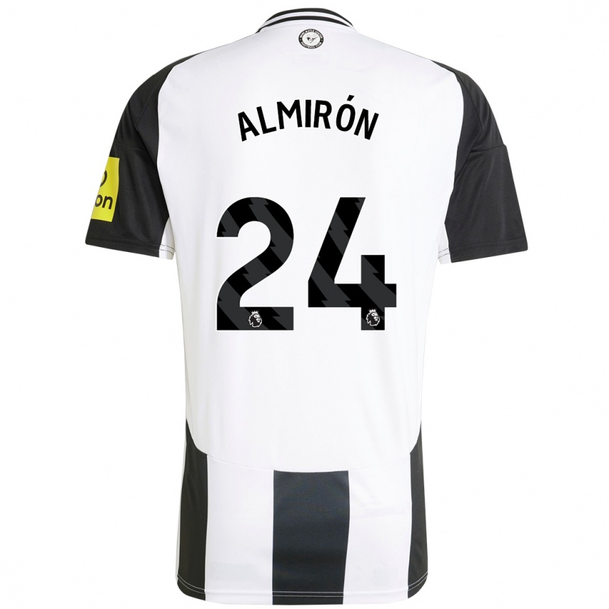 Hombre Fútbol Camiseta Miguel Almirón #24 Blanco Negro 1ª Equipación 2024/25 Argentina