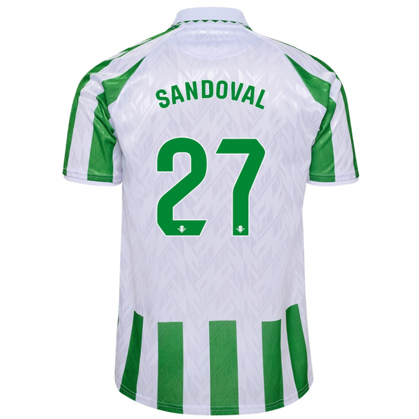 Hombre Fútbol Camiseta Keimer Sandoval #27 Verde Rayas Blancas 1ª Equipación 2024/25 Argentina