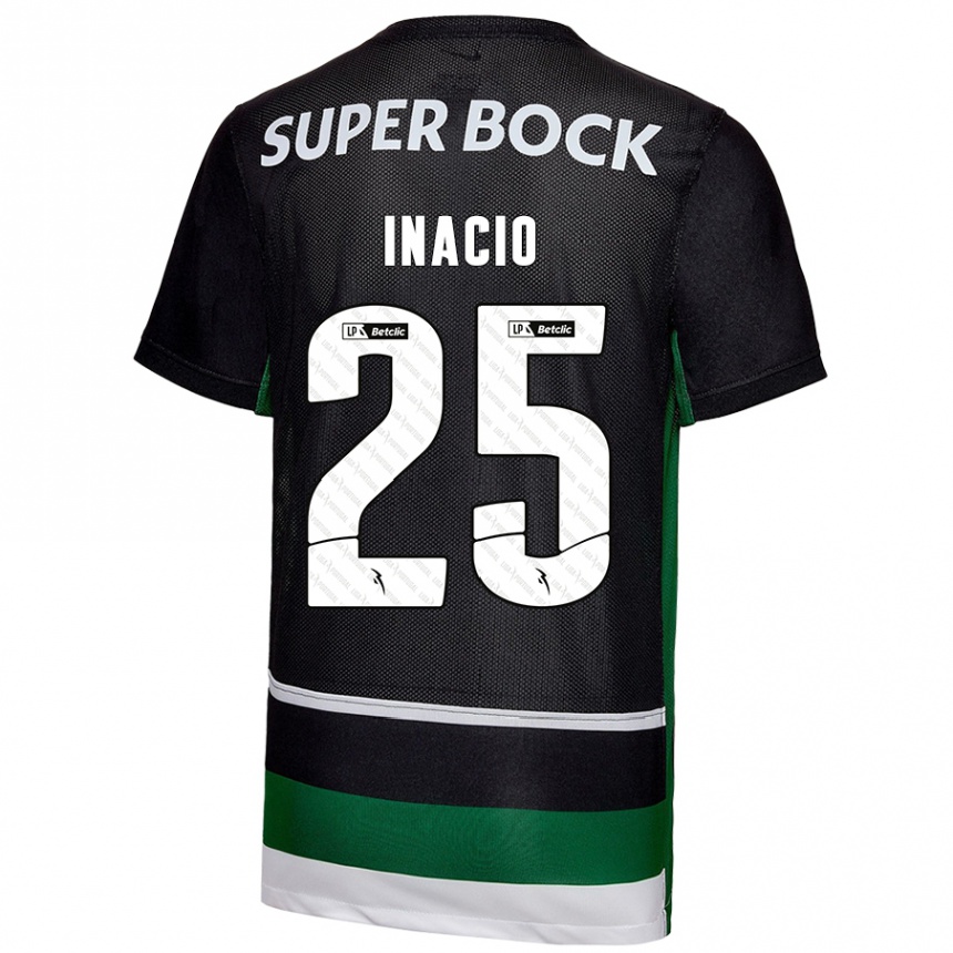 Hombre Fútbol Camiseta Gonçalo Inácio #25 Negro Blanco Verde 1ª Equipación 2024/25 Argentina