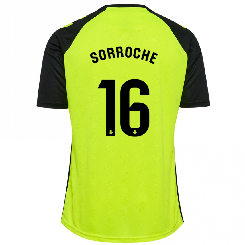 Hombre Fútbol Camiseta Ginés Sorroche #16 Amarillo Fluorescente Negro 2ª Equipación 2024/25 Argentina