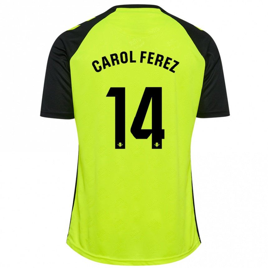 Hombre Fútbol Camiseta Carolina Férez Méndez #14 Amarillo Fluorescente Negro 2ª Equipación 2024/25 Argentina