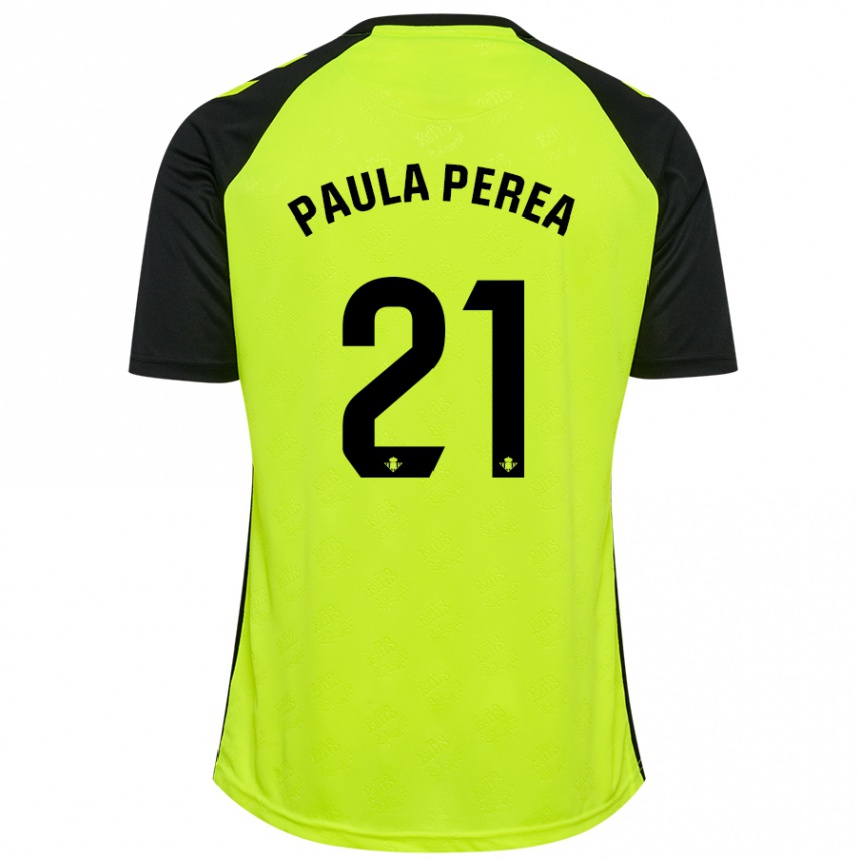 Hombre Fútbol Camiseta Paula Perea Ramírez #21 Amarillo Fluorescente Negro 2ª Equipación 2024/25 Argentina