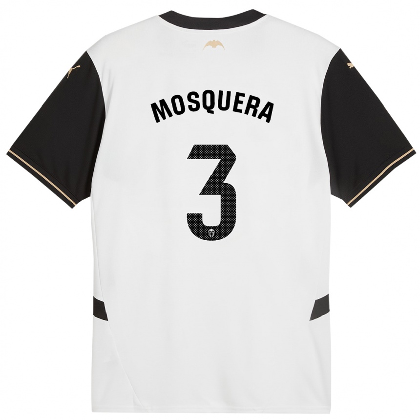 Mujer Fútbol Camiseta Cristhian Mosquera #3 Blanco Negro 1ª Equipación 2024/25 Argentina