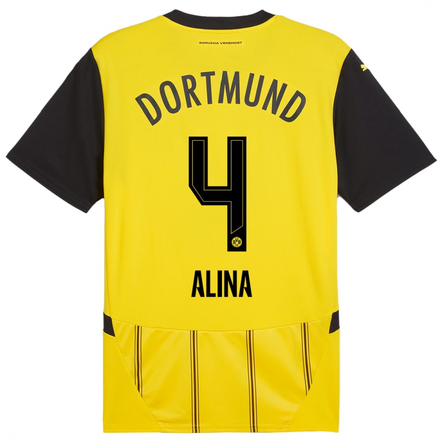 Mujer Fútbol Camiseta Grijseels Alina #4 Amarillo Negro 1ª Equipación 2024/25 Argentina