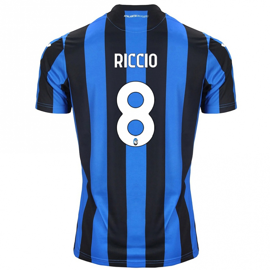 Niño Fútbol Camiseta Lorenzo Riccio #8 Azul Negro 1ª Equipación 2024/25 Argentina