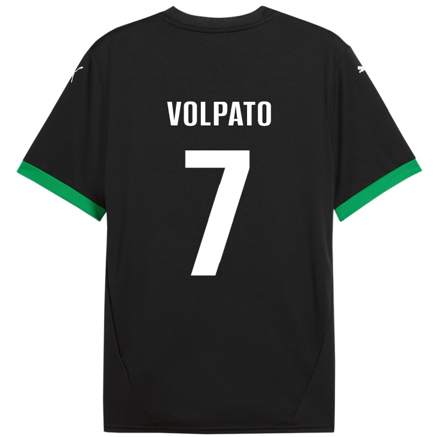 Niño Fútbol Camiseta Cristian Volpato #7 Negro Verde Oscuro 1ª Equipación 2024/25 Argentina