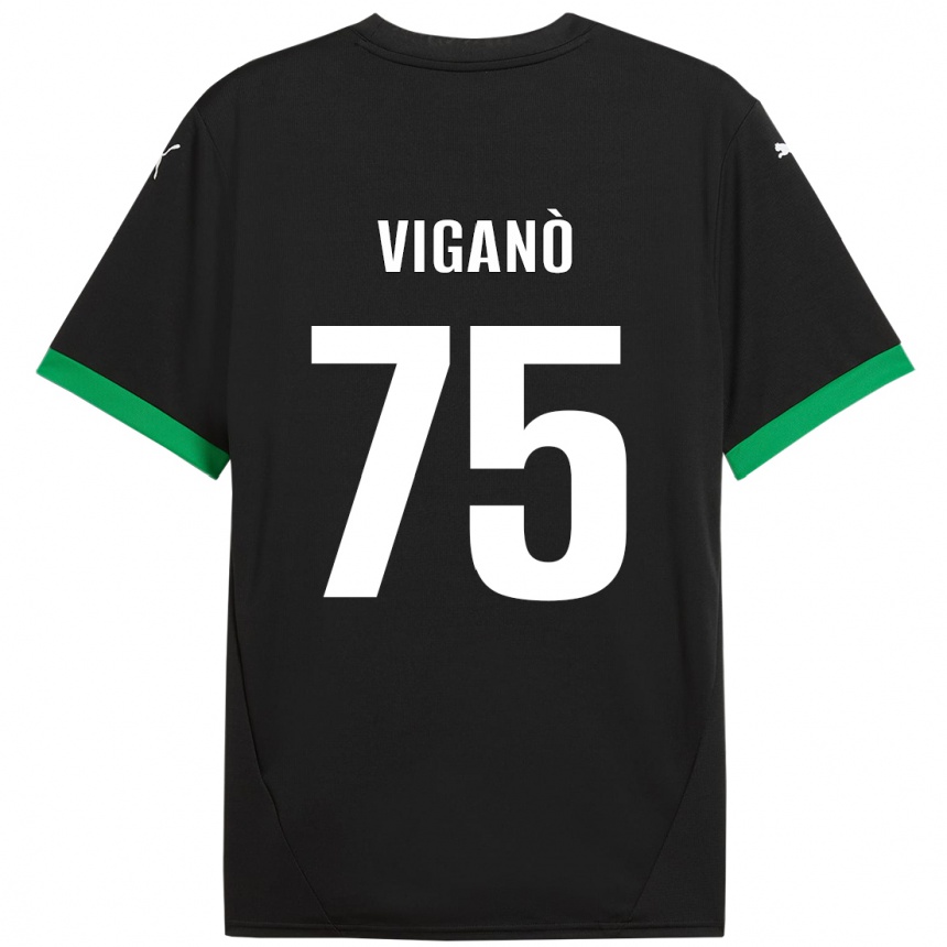 Niño Fútbol Camiseta Lorenzo Viganò #75 Negro Verde Oscuro 1ª Equipación 2024/25 Argentina