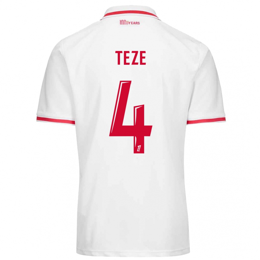 Niño Fútbol Camiseta Teze #4 Blanco Rojo 1ª Equipación 2024/25 Argentina