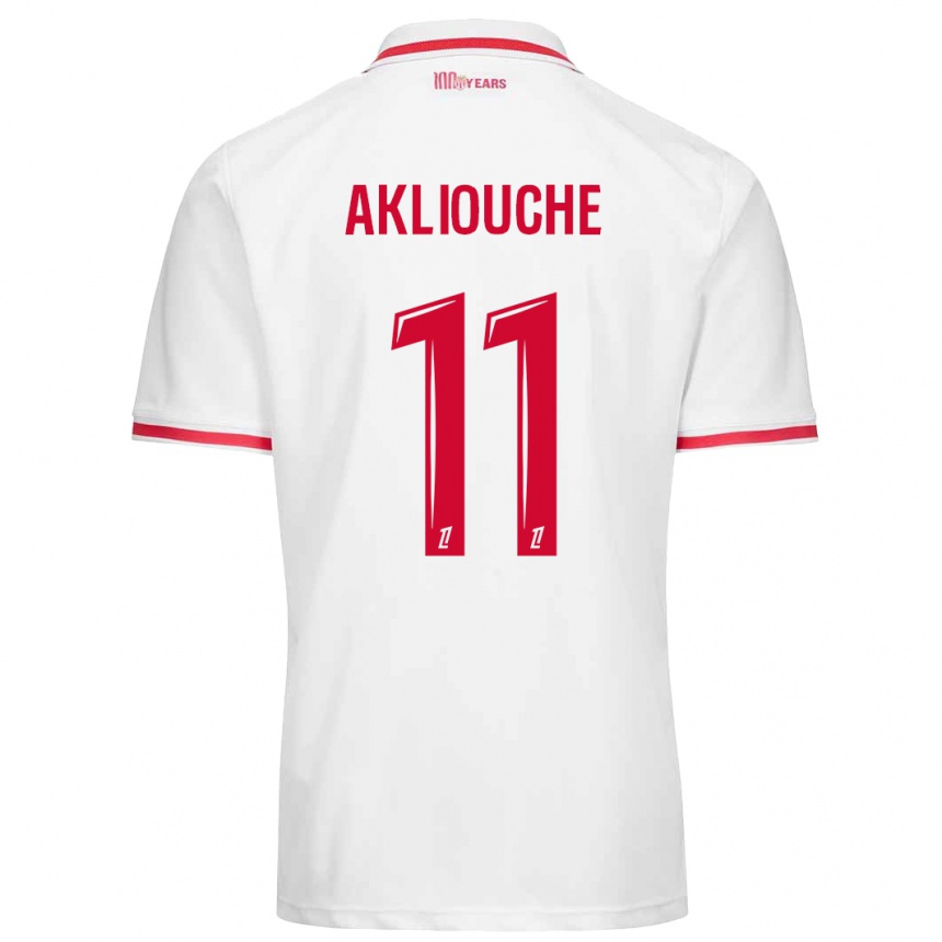 Niño Fútbol Camiseta Maghnes Akliouche #11 Blanco Rojo 1ª Equipación 2024/25 Argentina