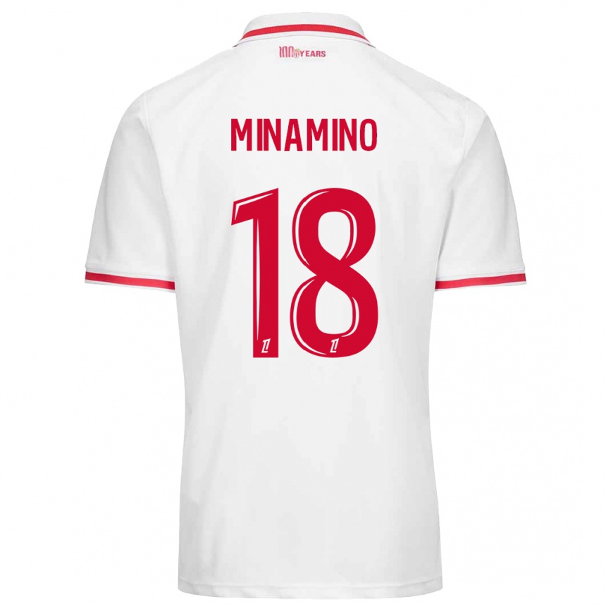 Niño Fútbol Camiseta Takumi Minamino #18 Blanco Rojo 1ª Equipación 2024/25 Argentina