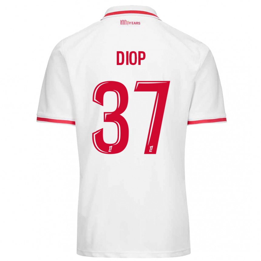 Niño Fútbol Camiseta Edan Diop #37 Blanco Rojo 1ª Equipación 2024/25 Argentina