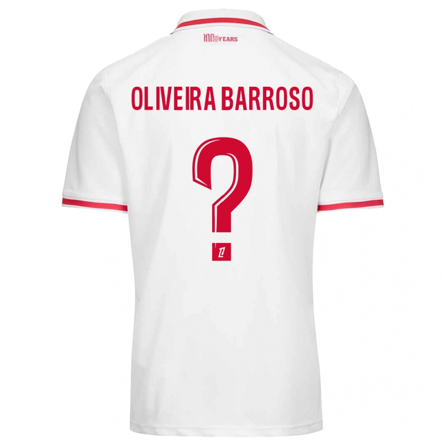 Niño Fútbol Camiseta Mickael Oliveira Barroso #0 Blanco Rojo 1ª Equipación 2024/25 Argentina