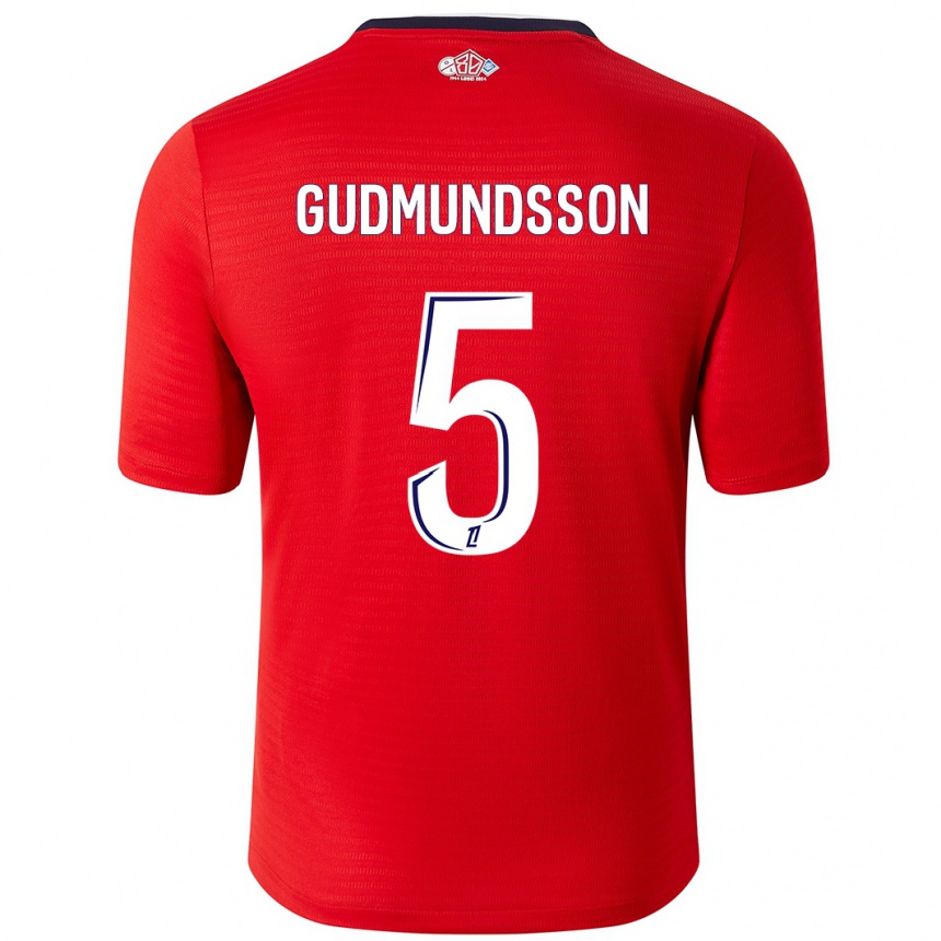 Niño Fútbol Camiseta Gabriel Gudmundsson #5 Rojo Blanco 1ª Equipación 2024/25 Argentina