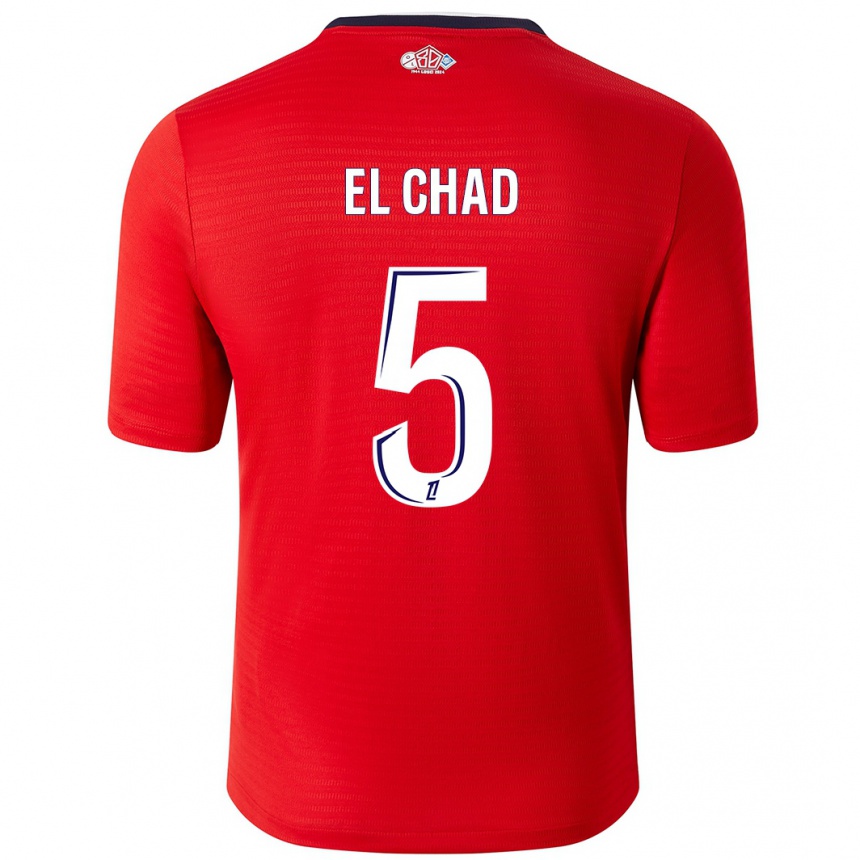 Niño Fútbol Camiseta Nesryne El Chad #5 Rojo Blanco 1ª Equipación 2024/25 Argentina