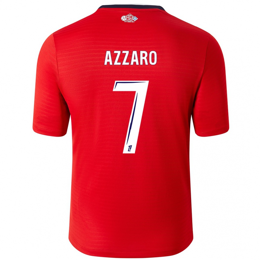 Niño Fútbol Camiseta Lorena Azzaro #7 Rojo Blanco 1ª Equipación 2024/25 Argentina