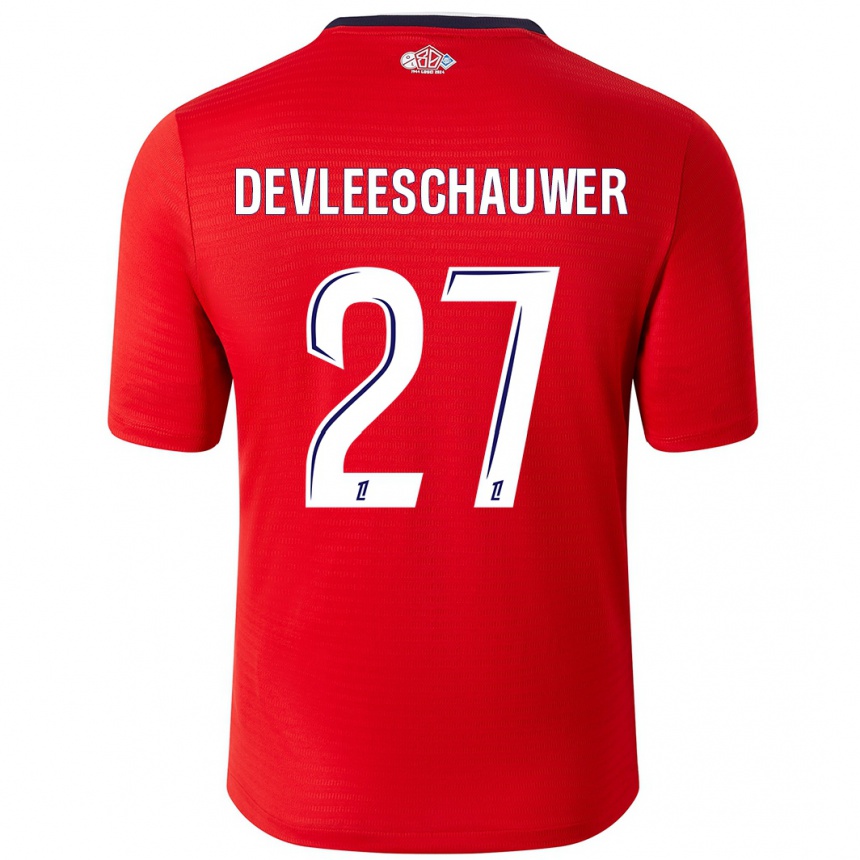 Niño Fútbol Camiseta Gwenaëlle Devleeschauwer #27 Rojo Blanco 1ª Equipación 2024/25 Argentina