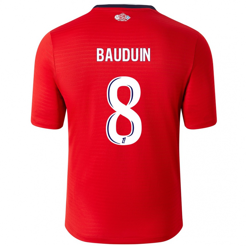 Niño Fútbol Camiseta Justine Bauduin #8 Rojo Blanco 1ª Equipación 2024/25 Argentina